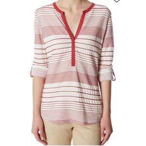 NWT Anthro & Stitch fix, Sanctuary striped tunic top tab sleeve split V neck